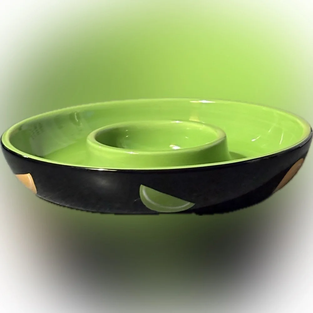 Crate & Barrel Colorful Ceramic Lime And Margarita Rim Salter Divided Dip Bowl